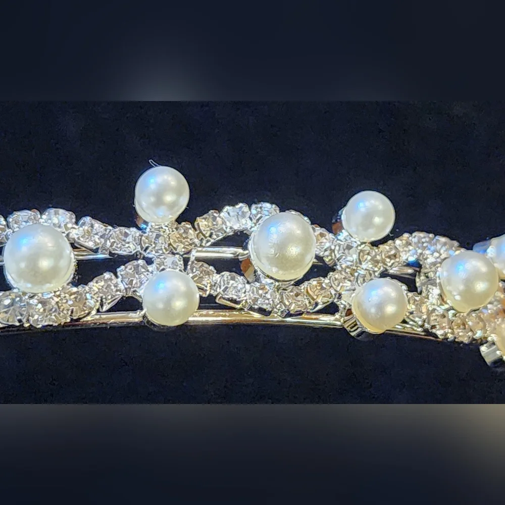 Faux Pearls and Rhinestones Silver toned Tiera Wedding Bridal Flower Girl